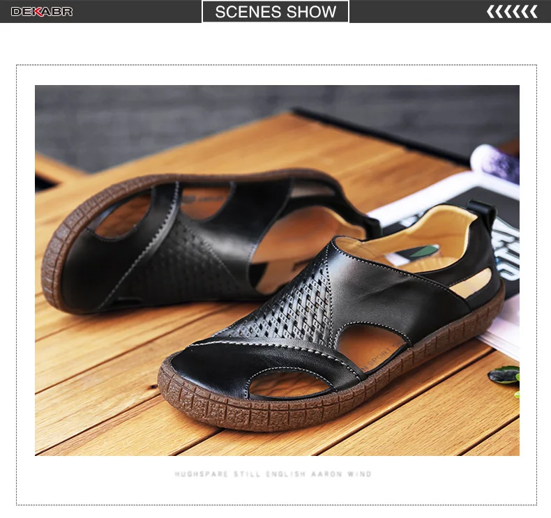 DEKABR/брендовая летняя пляжная обувь; коллекция года; модные дизайнерские мужские сандалии; мужские кожаные тапочки без застежки; повседневная мужская обувь