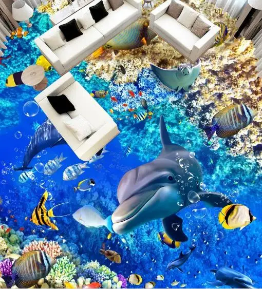 Настенные виниловые обои на заказ 3d напольные с рисунком подводного мира