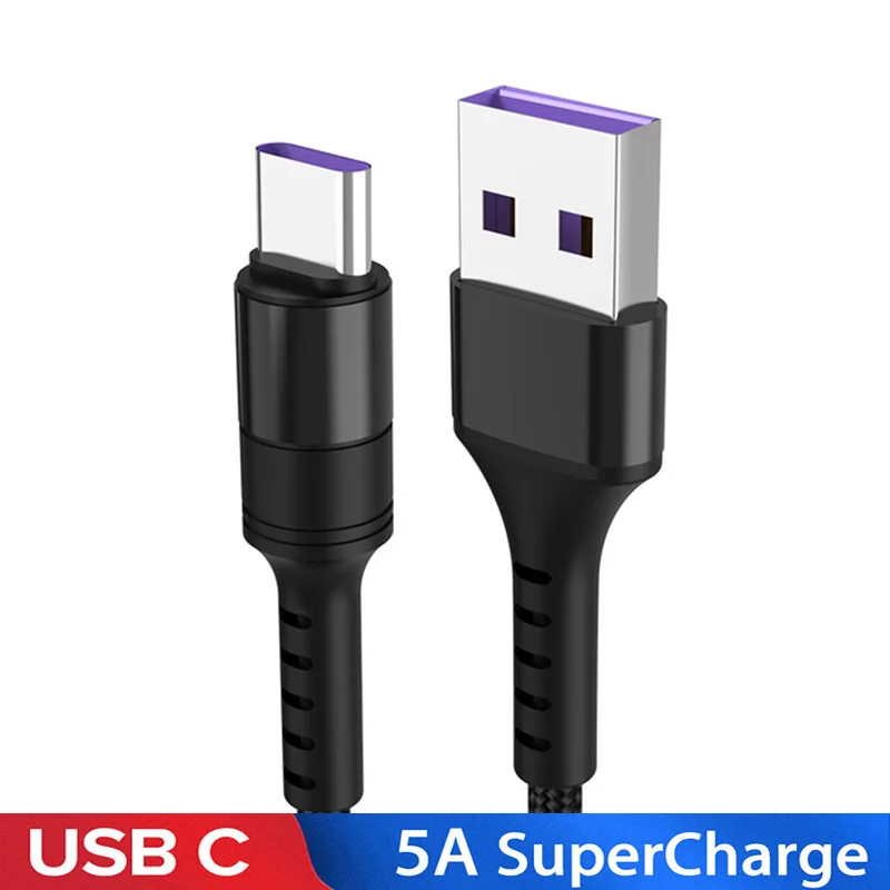 

5A Fast Quick Charge Supercharge Usb Type C Charging Cable for Huawei Samsung A70 S10 Xiaomi Mi 9 SE Mobile Phone Cable Wire FCP