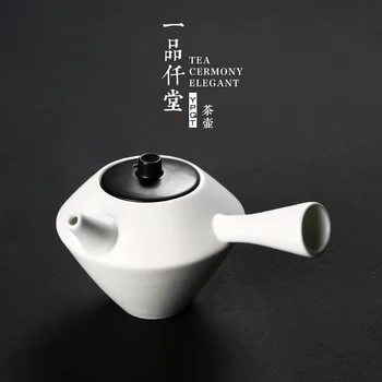 

Chinese creative black white glazed teapot Japanese side handle ceramic kungfu ceremony puer tea pot porcelain teaware kettle
