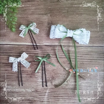 

Soft sister Sen if grass-colored cotton bow U-shaped hair hair sprite trim green fresh Japanese and Korean system