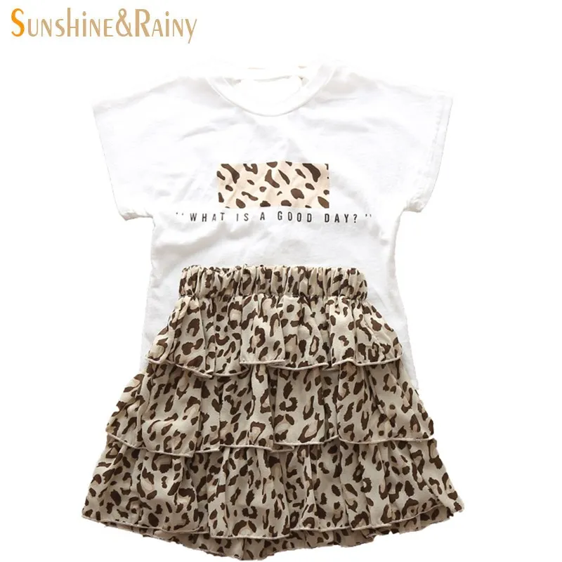 

Girls Clothing Set Letter Print T-Shirt Leopard Cupcake Skirts Children Two Pieces Set Girls Skirts Suit Costume For Girl