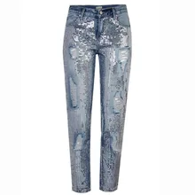 MORUANCLE Женская Мода рваные джинсы с блестками Брюки Марка NEW fashion Hi Street рваные джинсовые брюки с блестками отверстия ботильоны Длина
