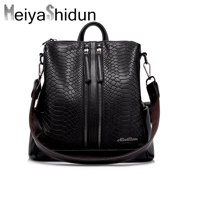 MeiyaShidun brand backpack women s bag genuine leather backpacks classic serpentine Back pack School Bags Girl