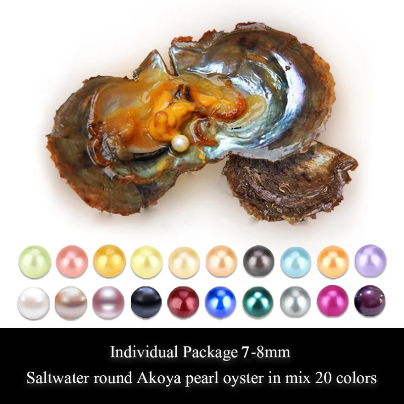 

Wholesale 50 Pcs of Akoya Oysters with AAA 7-8mm Round Pearls, Multi-color Natural Saltwater Pearls Beads for Choice