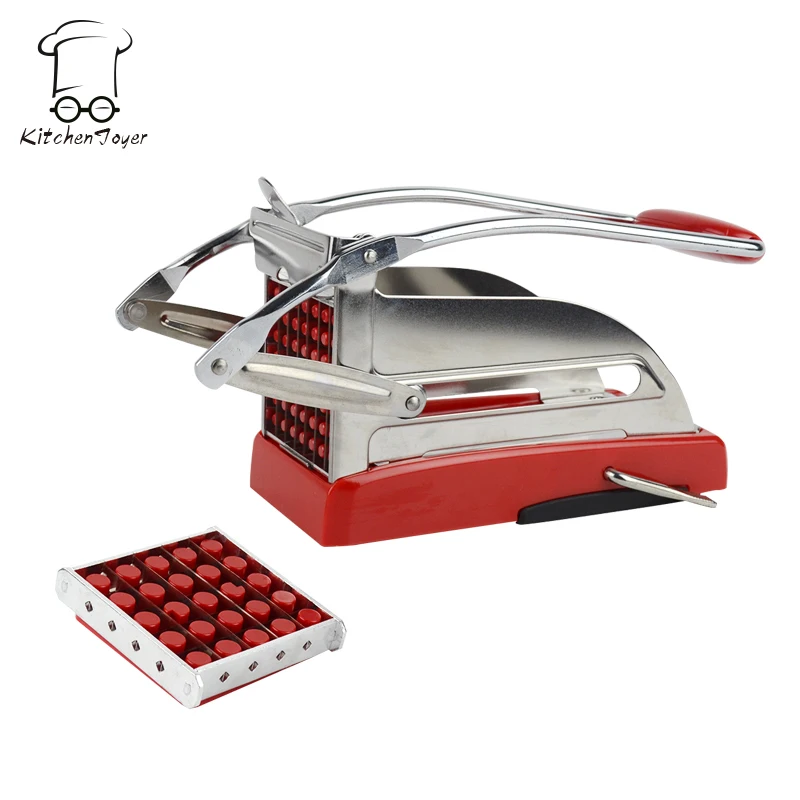  Luxury French Fry Cutters Kitchen Potato Chips Strip Cutting Cutter Chopper Maker Slicer with 2 Blades Home Fries Chopper 