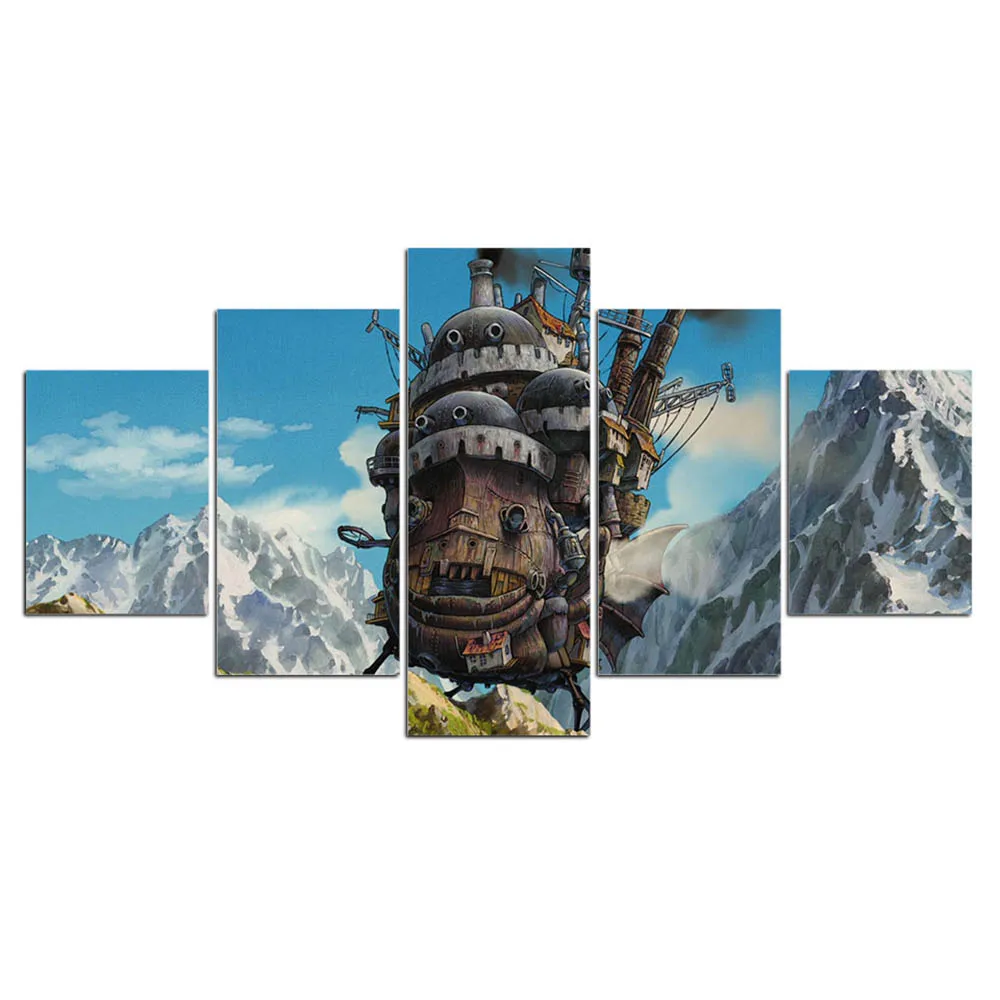 Modular-Pictures-5-panel-Howl-s-Moving-Castle-Canvas-painting-poster-Miyazaki-Hayao-movie-poster-canvas