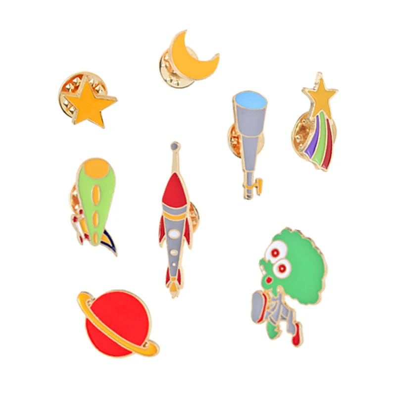 

Special Comic Brooches Alien Rocket Telescope Star Moon Button Badges Clothes Lapel Pins Accessories Funny Jewelry Gift For Kids