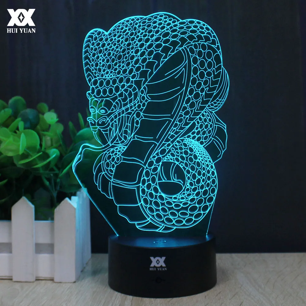 Таинственный кобра 3D лампа с дистанционным управлением ночник Светодиодная