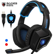 SADES Spirit Wolf USB 7.1 Surround Sound Gaming Headset wired Headphones with Mic Led lights for laptop pc game