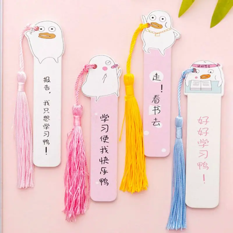 

Cute Cartoon Duck Wooden Bookmark Book Page with Tassel Student Stationery Exquisite Gift