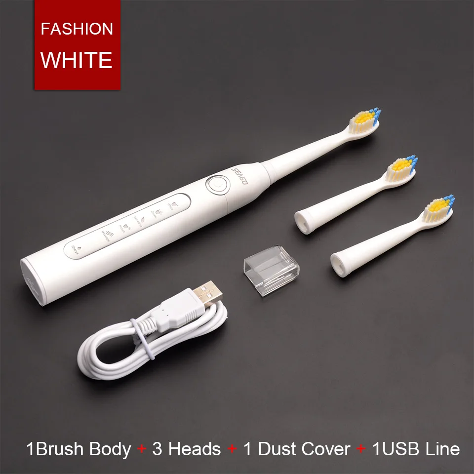 Электрическая зубная щетка Sonic зубная щетка умный таймер Безопасность водонепроницаемый перезаряжаемый для взрослых с 3 сменными головками sg507 - Цвет: Fashion white