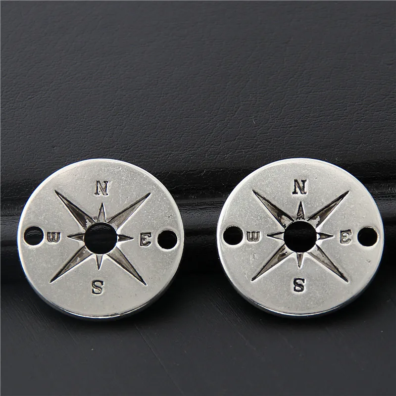 

10pcs Antique Silver Round Compass charms Maritime protection Pendant Guidance Direction Connector Finding Jewelry 20mm A3059