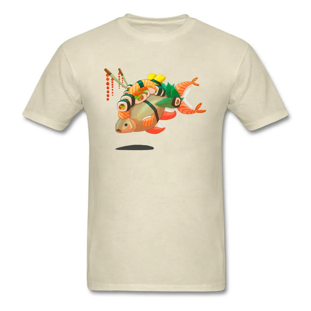 Sushi-Fish-Japanese Round Collar T Shirt Lovers Day Fitness Tight Tops Tees Short Sleeve Discount Cotton Fabric Tee Shirt Male Sushi-Fish-Japanese beige