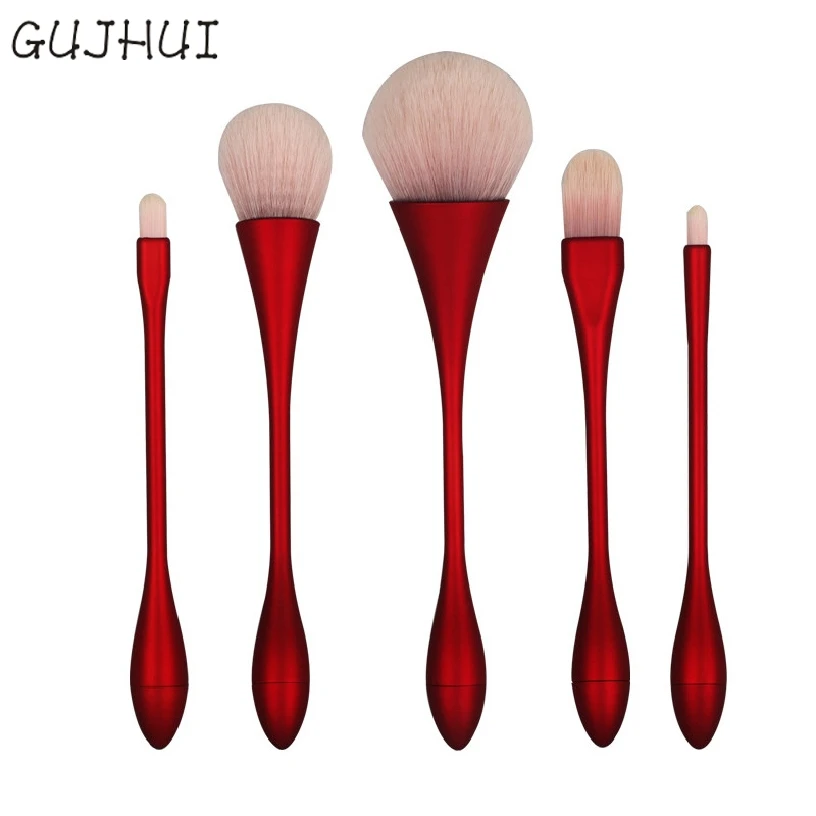 

2017 Best Deal GUJHUI Fashion 5PCS Red Handle Water Droplets Foundation Eye Shadow Blush Cosmetic Concealer Brushes