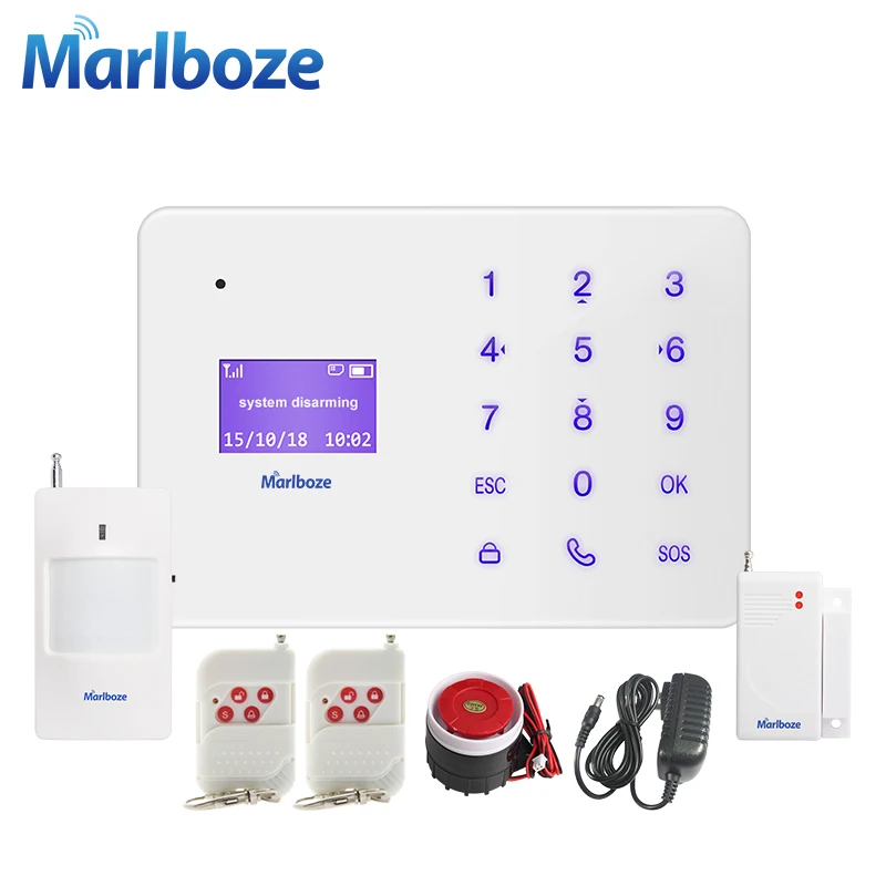 Marlboze A2 Super Thin Home Security GSM Alarm Systems LCD Touch Keyboard APP Remote Control Wireless Door Sensor PIR Sensor kit