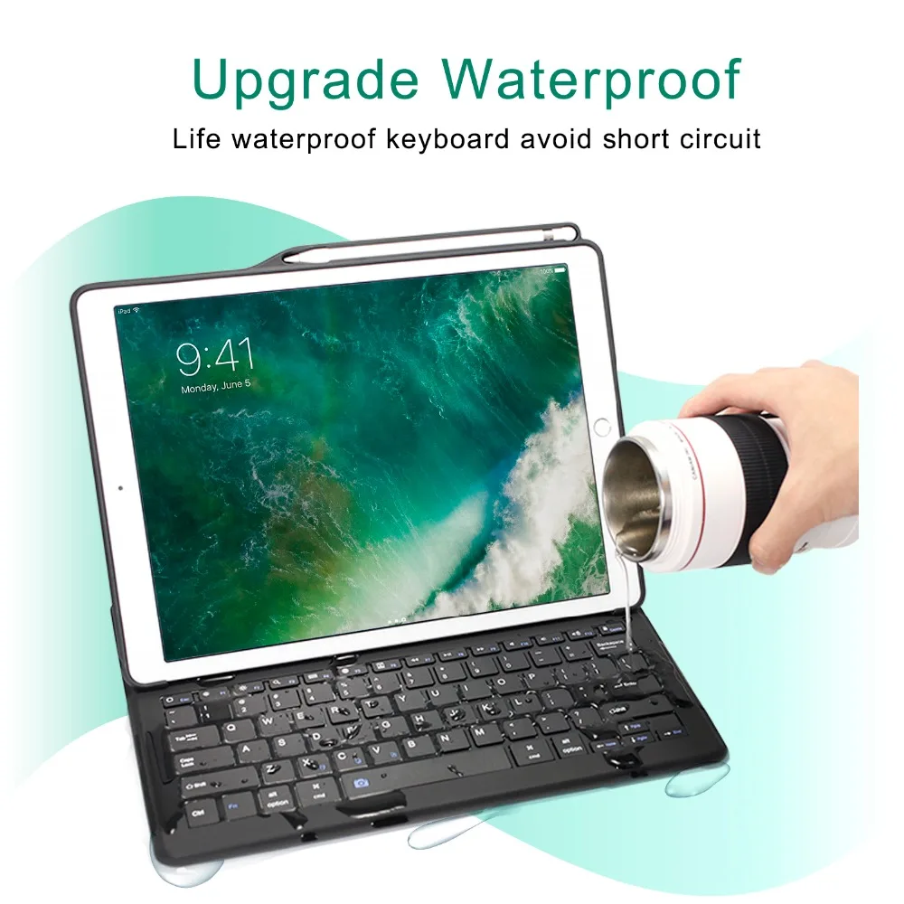 For iPad Air 3 Case Keyboard with Pencil Holder Smart Bluetooth Wireless Leather Silicon Folio For