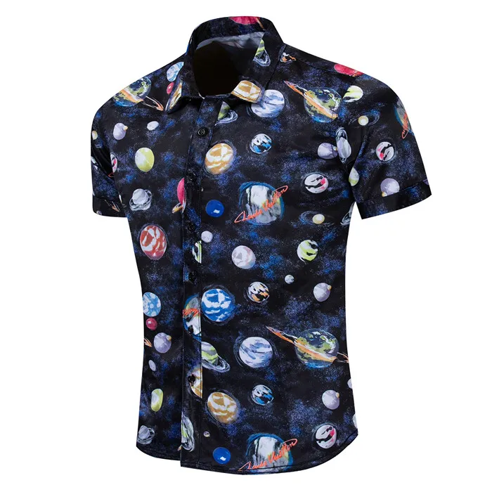 

Summer Hawaiian New Fashion 3D Cosmic Planet Printed Shirt Men Short Sleeve Universe Shirts Casual Holiday Vacation Clothing