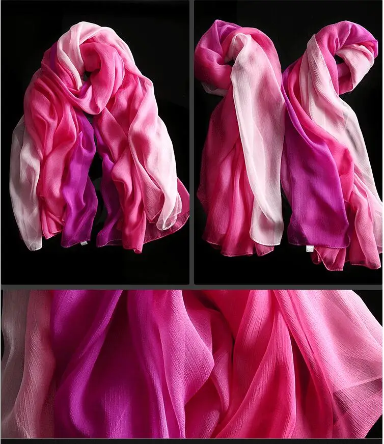 Женские новые модные шали шарфы градиентный цвет дизайн высокое качество Шелковый шарф для девушек летний шарф пашмины шелковые шарфы