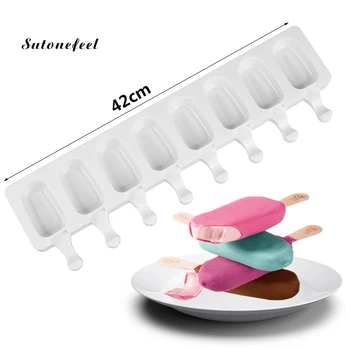 

4/8 Holes Ice Cream Mold with 12pcs Popsicles Sticks Food Grade Silicone Popsicle Form Ice Cube Maker Candy Bar Accessories