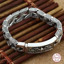 Мужской браслет из чистого серебра 925 пробы в стиле ретро, панк-рок, ручной браслет, тайское модное серебро, ювелирные изделия, лучший подарок