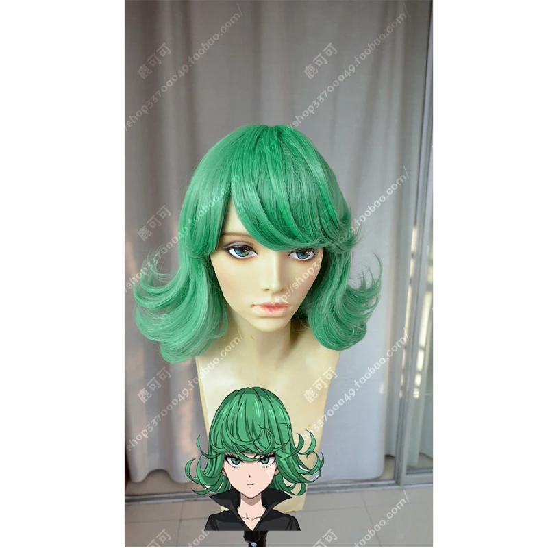 

Anime Manga ONE PUNCH MAN Tatsumaki Green Curly Synthetic Hair Cosplay Wig Hair Accessary Cos + Wig Cap