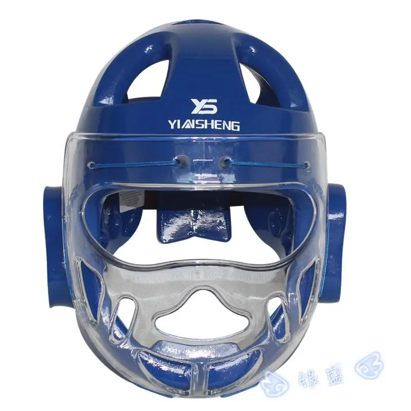Взрослый, ребенок, шлем тхэквондо каратэ добок Кикбоксинг Санда Защита головы с маска для лица capacete ITF WTF тренировочный протектор - Цвет: Синий