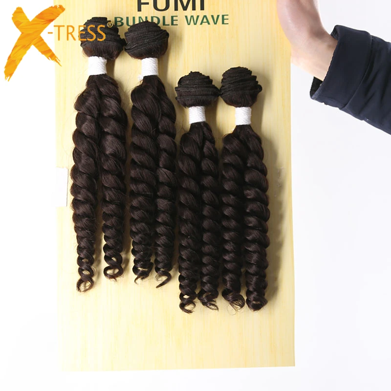 X-TRESS Фунми вьющиеся синтетические волосы Weave 4 Связки натуральный черный цвет короткие волосы прядями расширения высокое температура волокно ткачество