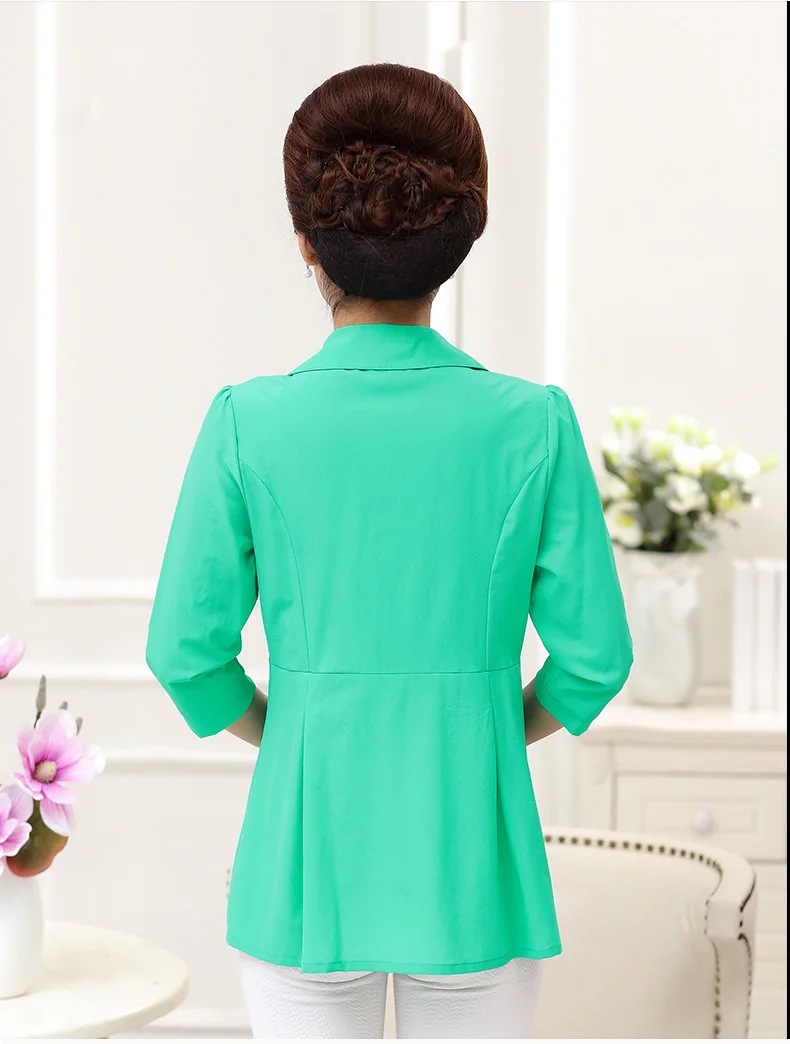 Woman Casual Shirt Half Sleeve Top Red Green Blue Plain Blouses Women Turn Down Collar Tops Peplum Blouses Bottom Front Top Plus Size (14)