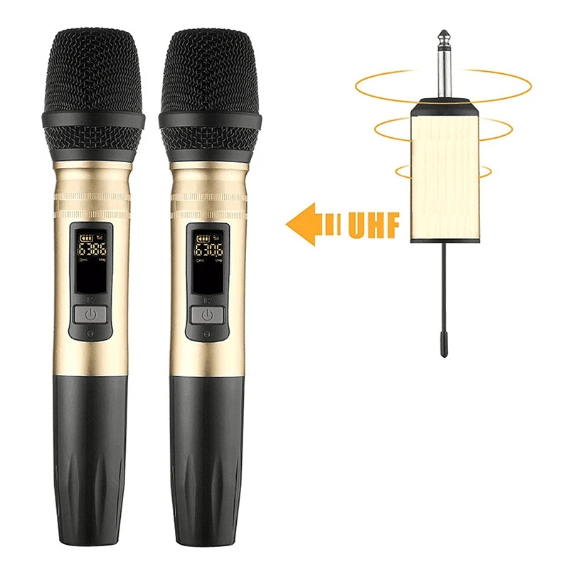 

2Pcs/Set Ux2 Uhf Wireless Microphone System Handheld Led Mic Uhf Speaker With Portable Usb Receiver For Ktv Dj Speech Amplifie