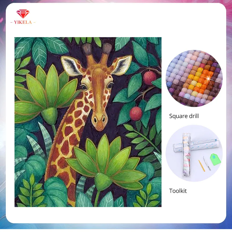 YIKELA DIY Crafts Wall Sticker Kit Cartoon Giraffe Diamond Painting Full Square Drill Embroidery 5D Stitch Decor | Дом и сад