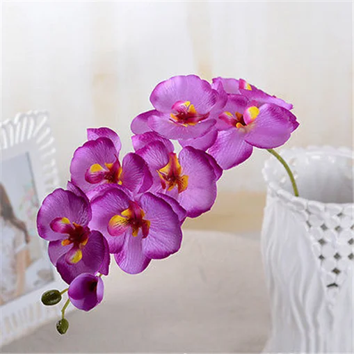 70 см длинный 8 голова бабочка Орхидея фаленопсис Шелковый цветок домашний свадебный Декор Искусственный букет поддельные цветы 8 цветов - Цвет: Light Purple
