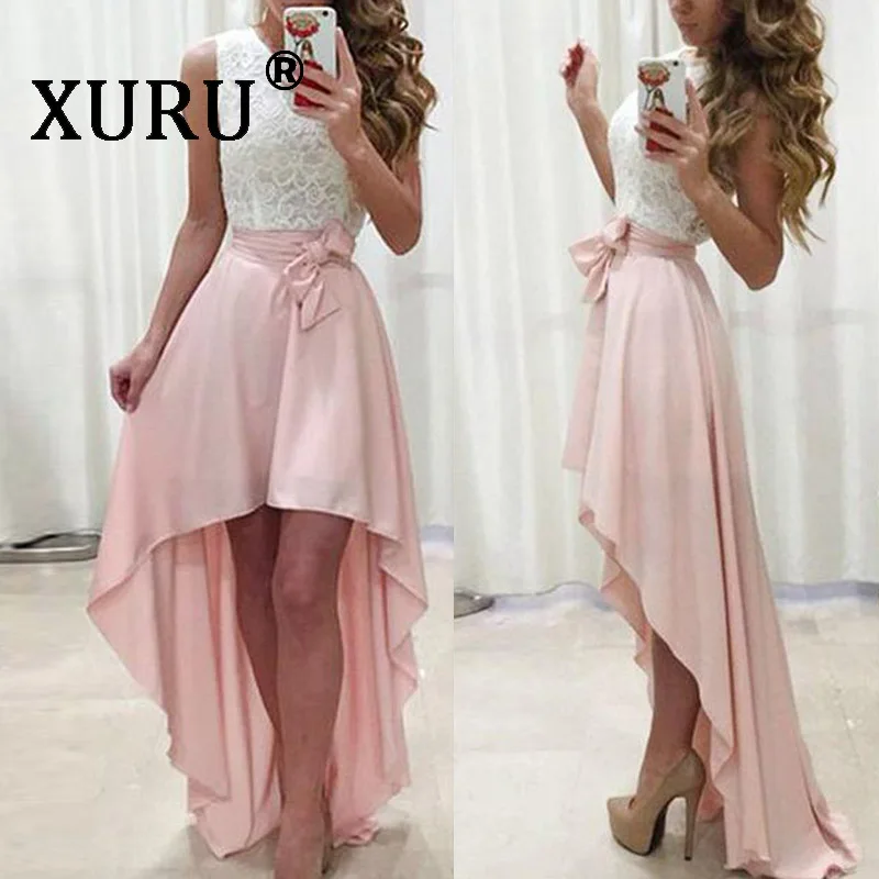 

XURU summer new women's large swing lace dress round neck sleeveless mopping dress irregular long dress