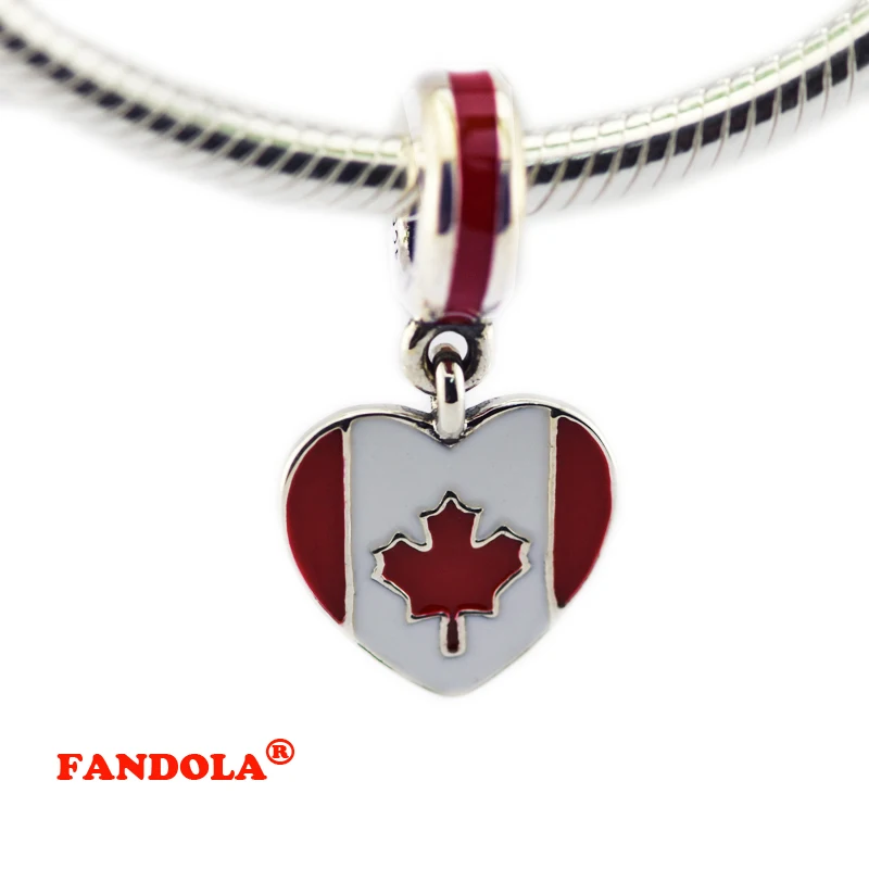 Fits Pandora Charms Bracelets Canada Heart Flag Beads with White and