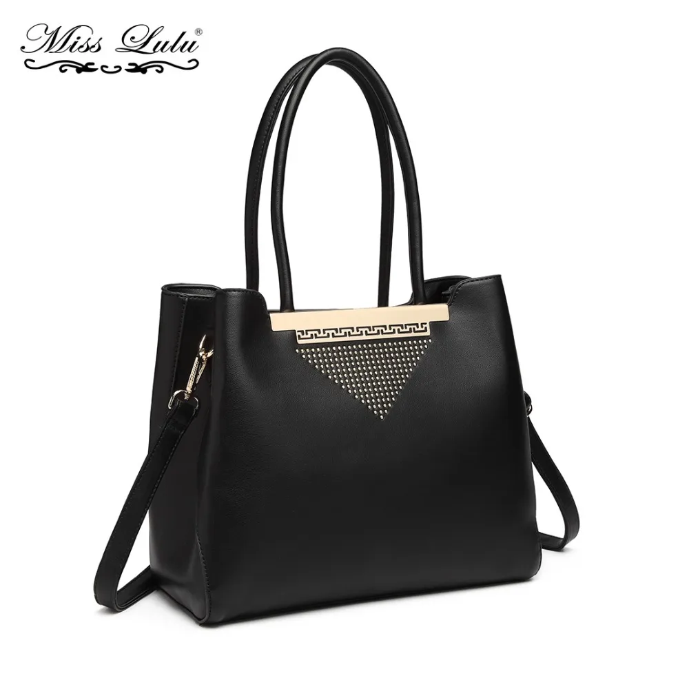 

Miss Lulu Women Handbags Synthetic Leather Shoulder Bags Top-handle Tote Bags Stud Crossbody Bags Bolsas Feminina Black LG1845
