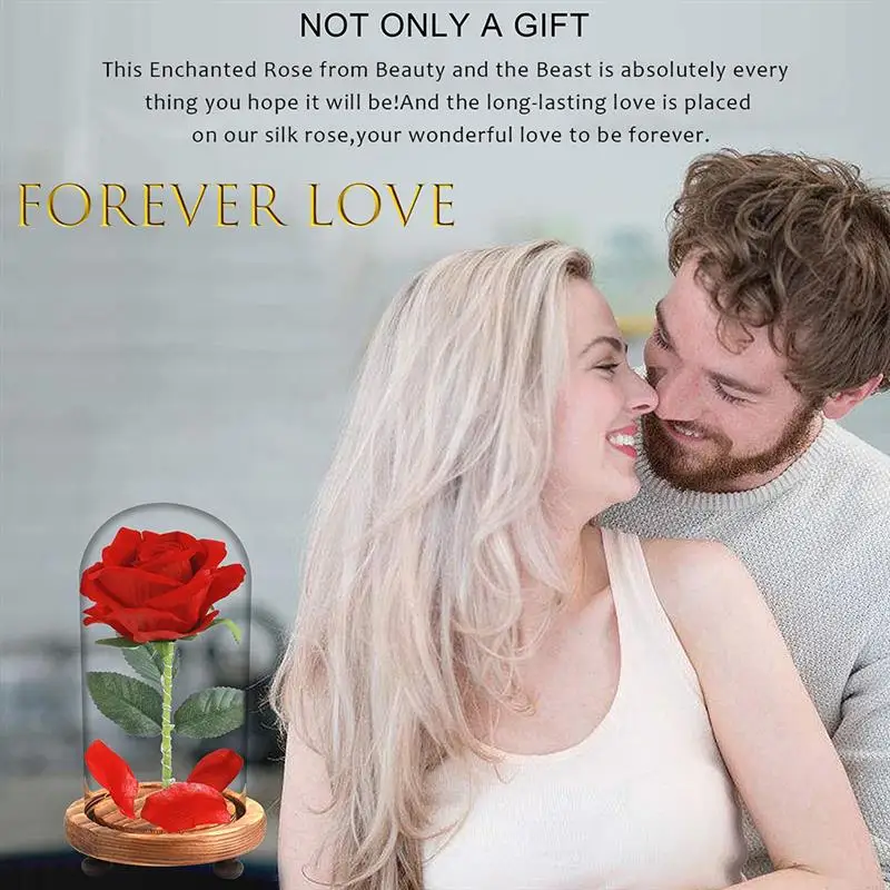 "Красавица и Чудовище" набор с розами, USB красная шелковая Роза и светодиодный светильник с упавшими лепестками в стеклянном куполе подарок на день Святого Валентина