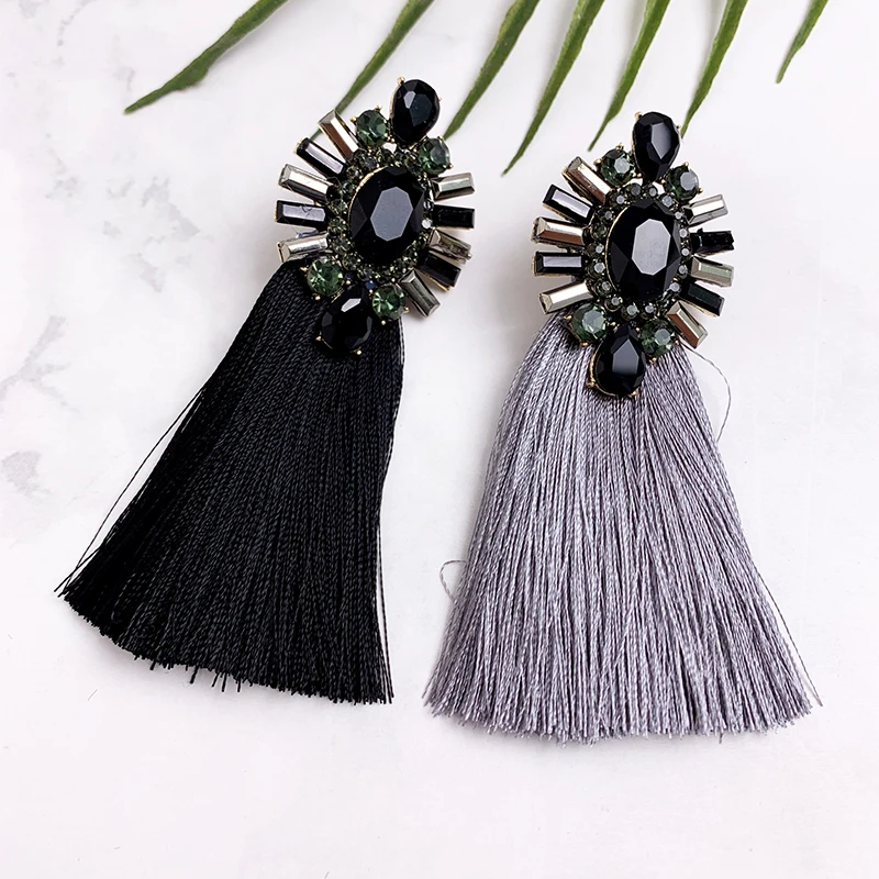 22 Colors Blue Long Tassel Earrings For Women Vintage Crystal Drop Earrings For Wedding Fashion Statement Jewelry