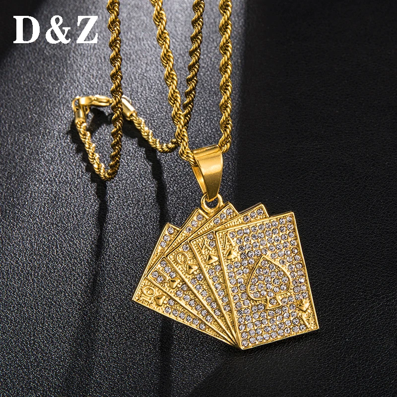 D&ampZ INS Fashion Playing Cards Pendant Necklace Micro Paved Zircon Poker Card Necklaces for Men Street Jewelry |