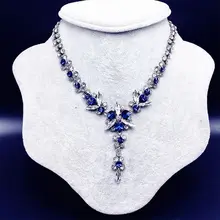 Модное роскошное темно-синее белое ожерелье с кристаллами, блестящее ожерелье со стеклянными цветами для свадебной вечеринки, ювелирные изделия для женщин