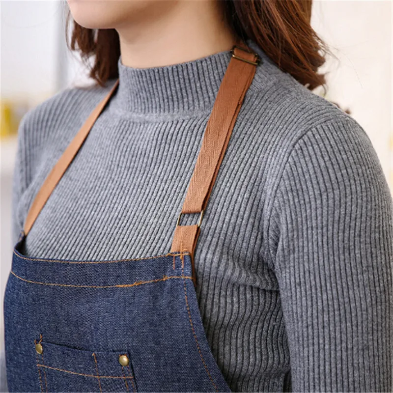 Hot kitchen Denim work Apron unisex for cooking apron for Woman man Cowboy Antifouling Chef Cooking pinafore Delantal Tablier