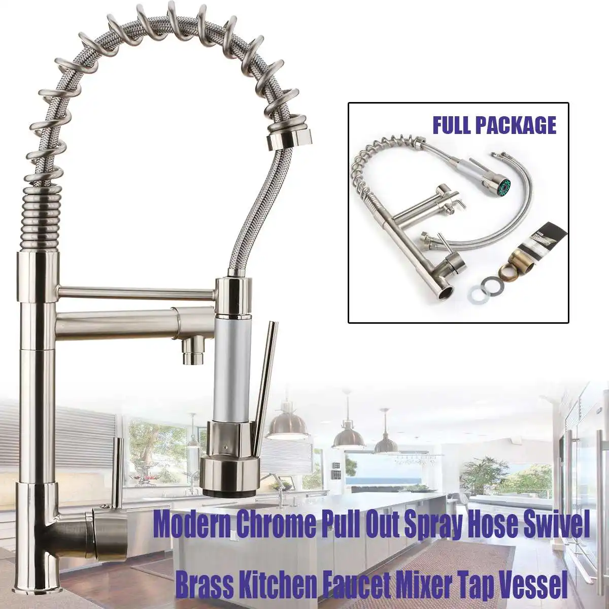 

Deck Mounted Bathroom Kitchen Faucet Single Lever Hot and Cold Water Tap Dual Swivel Spout Kitchen Mixers Tap One Hole