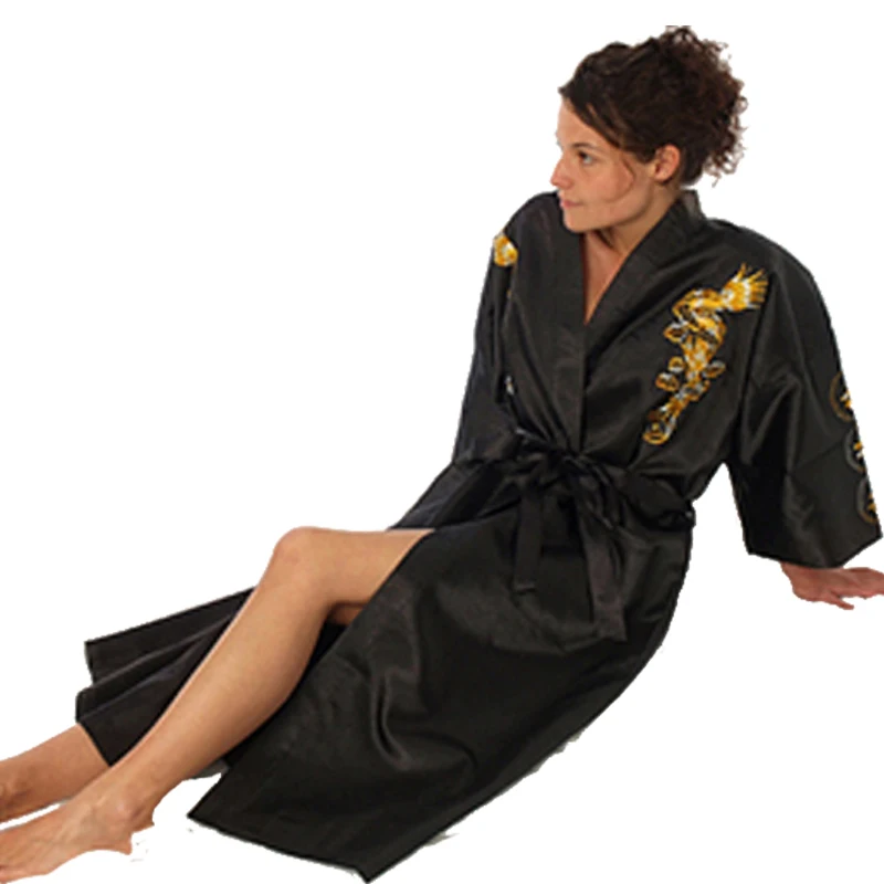 Bath Robe Women Chinese Style Satin Robe Embroidery Dragon Gown Ladies Night Robes WR004