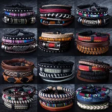 12 Estilo Metal Pulseras de Cuero de Los Hombres Joyería de La Vendimia Clásico Retro Planta Charm Pulsera Brazaletes Homme Hombre Jewellry 20.5 CM