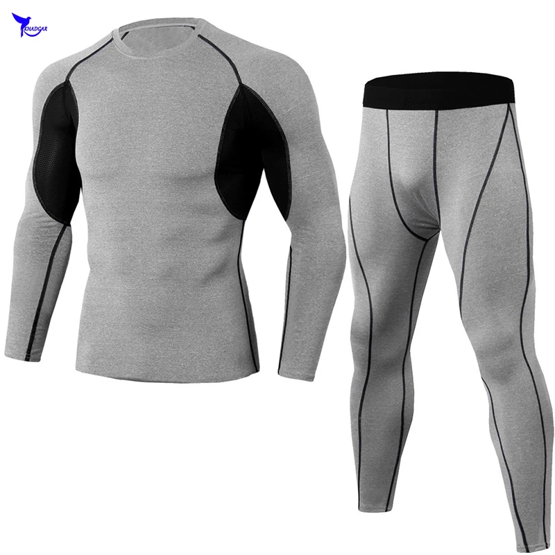 Long Sleeve Mens Sport Suits Gym Fitness Clothing 2PCS Sportswear Dry