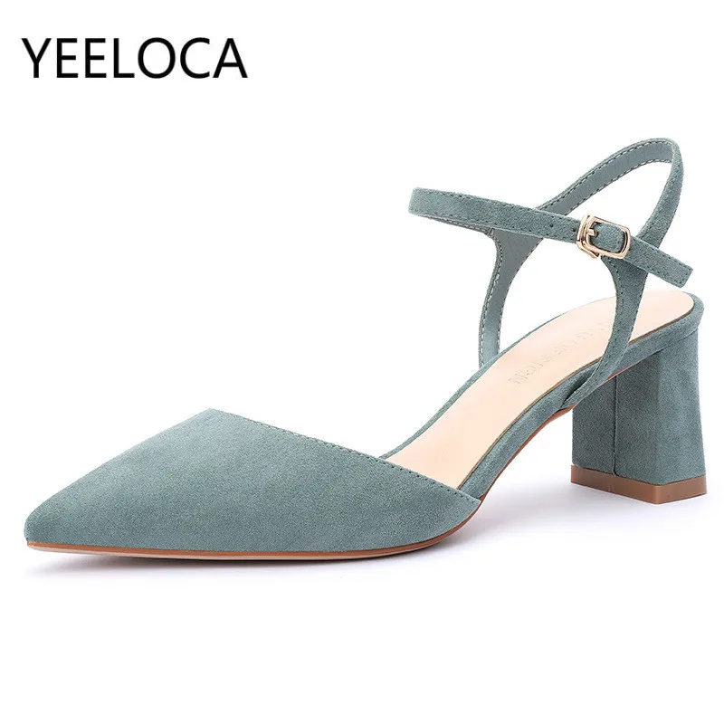 

YEELOCA Spring New Women's Shoes Thick Square Heel Back Hollow Pointed Toe Sandals High Heels Suede Single Shoes Women Pumps