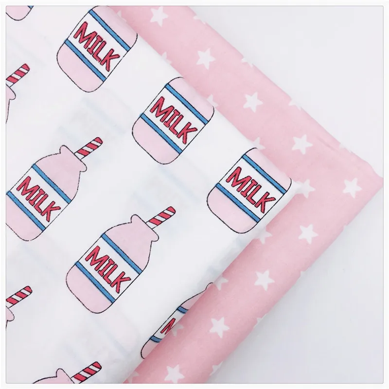 Diy саржевая хлопковая ткань для шитья Лоскутная Ткань домашняя Ткань Тильда Ткань для тела куклы Розовая бутылка молока звезды