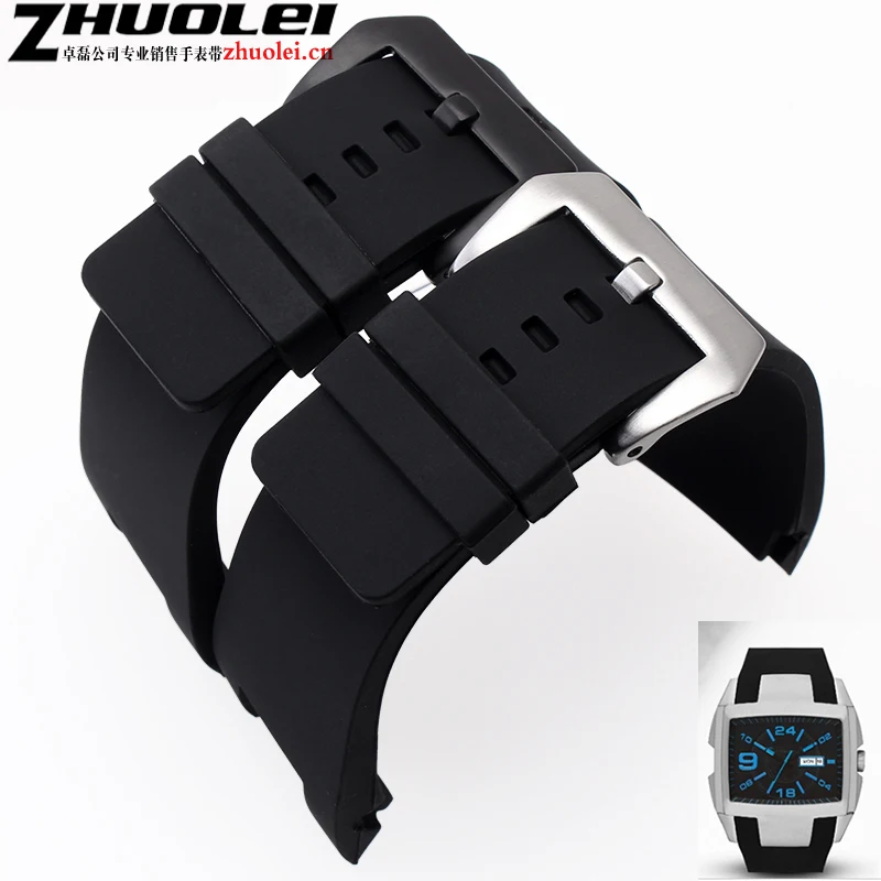 

New waterproof 32*17mm black rubber watch strap with stainless steel buckle watchband Dedicated fit DZ1215 1216 watch Bracelet