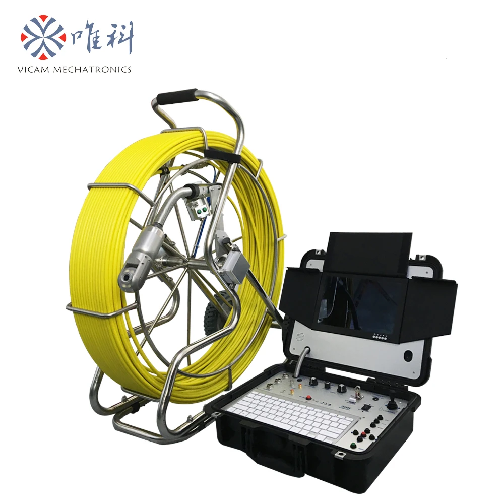 

Vicam 100meters heavy duty waterproof sewer inspection camera 50mm rotation HD cctv pipe inspection robot with roller skid