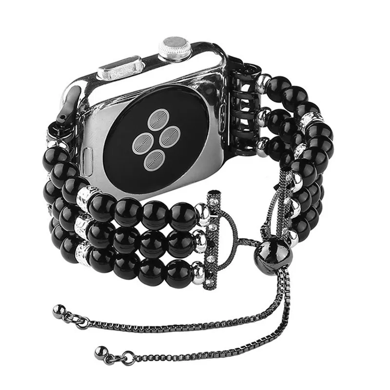 Модный браслет на запястье с жемчужиной ремешок для apple watch полосы 44 мм 42 серия 4 3 2 1 часы ручной работы браслет для женщин и девочек Замена 38 мм - Цвет ремешка: PearlBlack