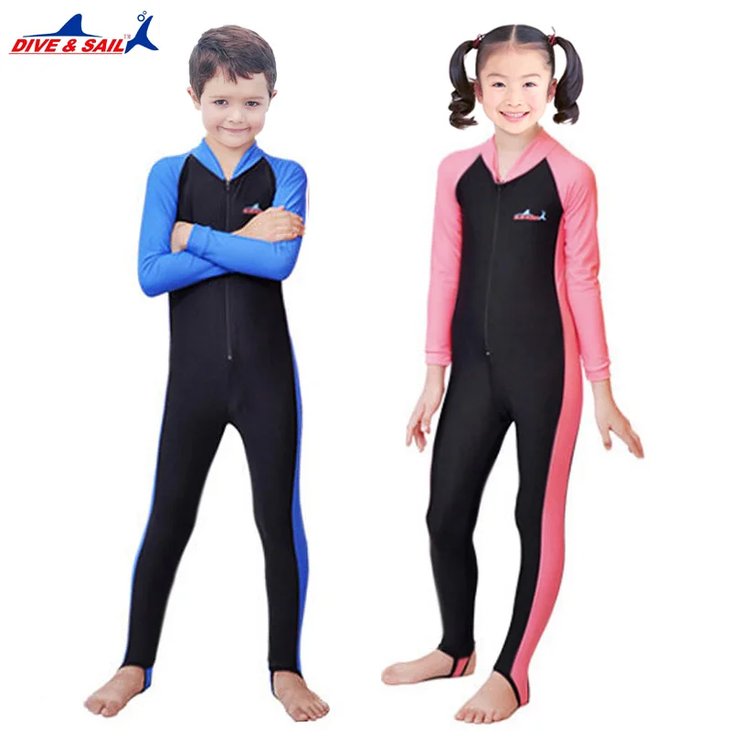 

UPF50+ Lycra Long Sleeved Dive Skin Suit Kids Wetsuit Boy Girl Child Surf Stinger Wet suit Rash Guards Snorkeling Swimwear